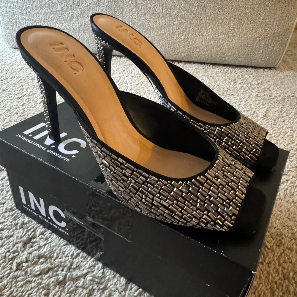 INC International Concepts Ramani Slide Dress Sandals Heels-black~make an offer🥰
